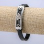Men's Belt-Style Bracelet, Black Eco-Leather, Thickness 7mm +/- Silver-Tone Blade, Length 57cm