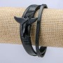 Men's "Tail" Bracelet, Black Eco-Leather, Thickness 9mm +/- Black Inserts, Length 22cm