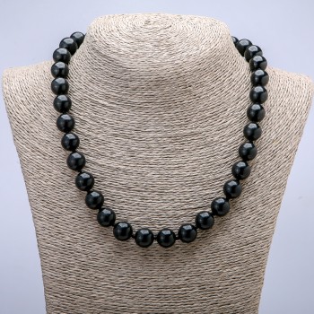 Natural Shungite Stone Necklace, Smooth Round Beads, Diameter 12mm+/-, Length 45cm+