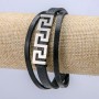 Men's Bracelet Black Eco-Leather, Thickness 10mm +/- Silver Insert, Length 21cm