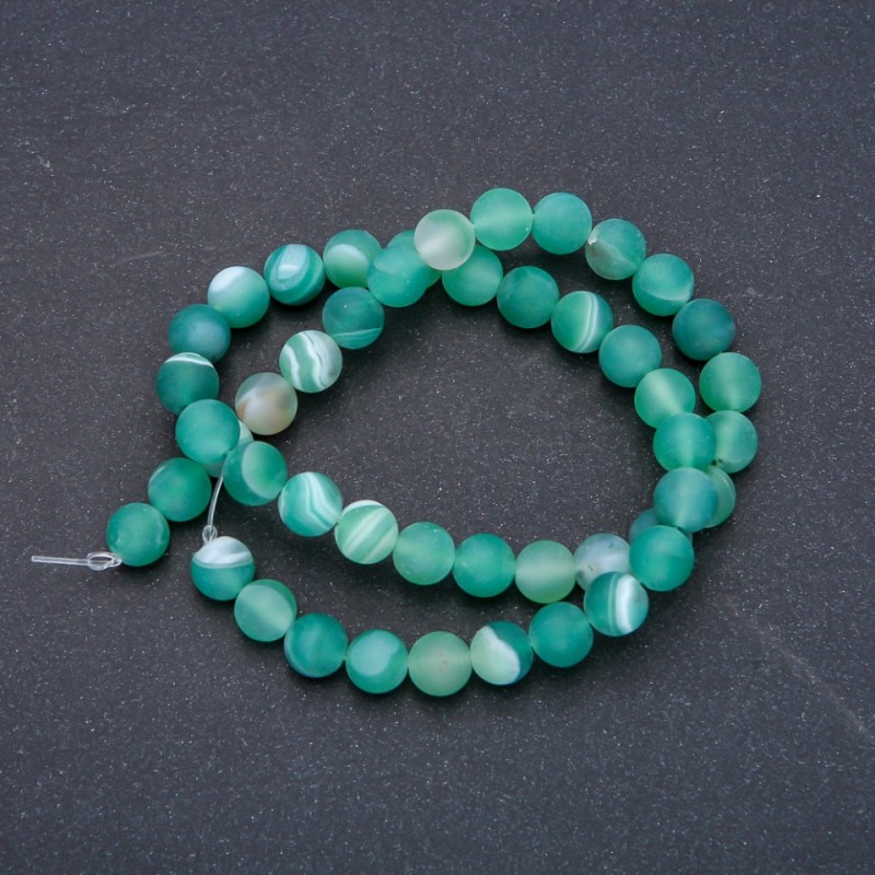 Natural Green Matte Agate Beads on Thread, Diameter 8mm, Length 37cm +