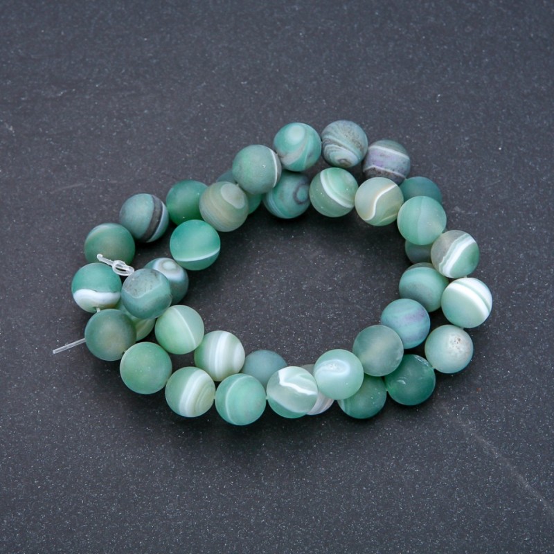 Natural Green Matte Agate Beads on Thread, Diameter 10mm, Length 37cm +