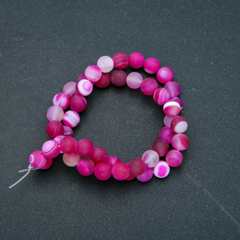 Natural Raspberry Matte Agate Beads on a Strand, 8mm Diameter, 37cm Length +