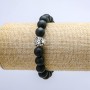 Shungite Bracelet (Artificial) on Elastic, Diameter 10mm+/-, Leopard Charm, Length 18cm+