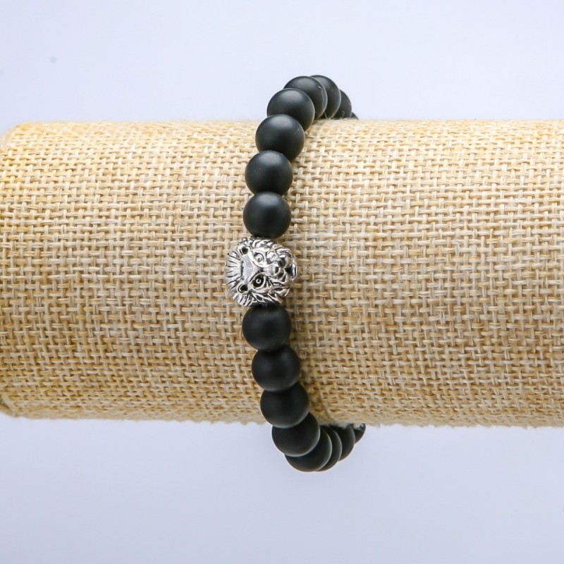 Shungite (Imitation) Stretch Bracelet, 8mm+/- Diameter, Lion, 18cm+ Length