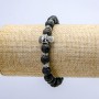 Lava Stone Bracelet on Elastic, Diameter 8mm+/-, with Skull and Inserts