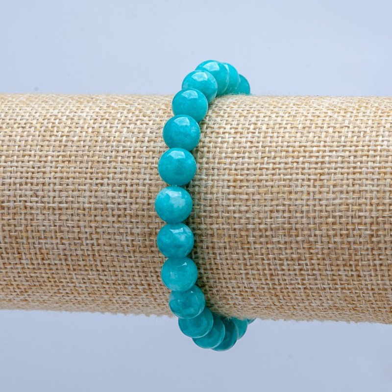 Aquamarine Natural Stone Stretch Bracelet, Smooth Round Beads, 8mm+ Diameter