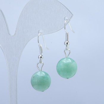 Burmese Jadeite Natural Stone Earrings, Smooth Round Beads, 12mm+/- Diameter, 35mm Length
