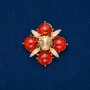 Amber (Faux) Brooch with Black Rhinestones, Golden Crystal and Enamel, Golden Metal 48mm+