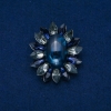 Flower Brooch 50x43mm Agate Cabochon, Blue, Grey, Silver-Tone Metal