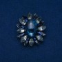 Flower Brooch 50x43mm Agate Cabochon, Blue, Grey, Silver-Tone Metal
