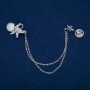 Cosmonaut Brooch with Cat's Eye Cabochon and White Rhinestones, Silver-Tone Metal 27x20mm+/-, Length 12cm+