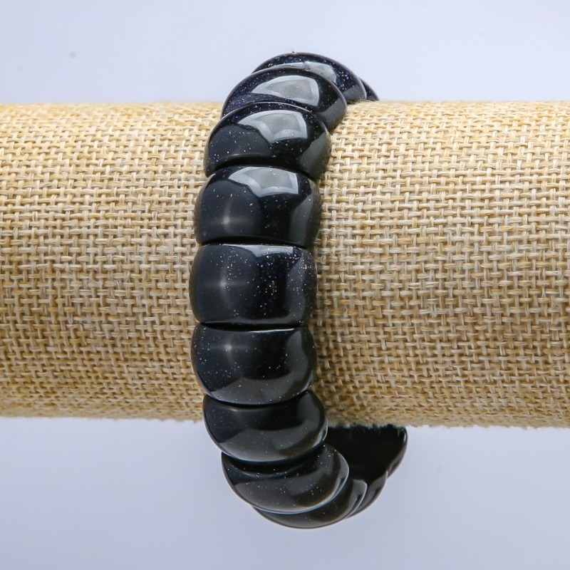 Aventurine Natural Stone Bracelet on Elastic Band, Smooth Link 20x12mm+