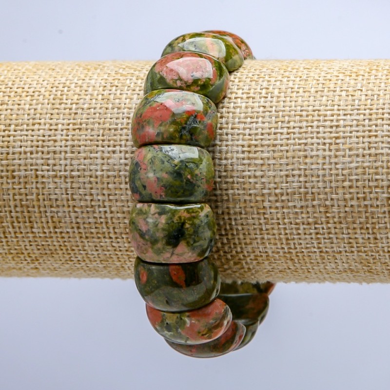 Heliotrope & Unakite Bracelet on Elastic Band, Smooth Link 20x12mm+