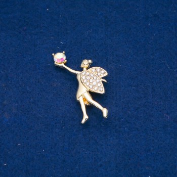 Sale! Fairy Brooch, White and Petrol Rhinestones, Gold-tone Metal 35x24mm +