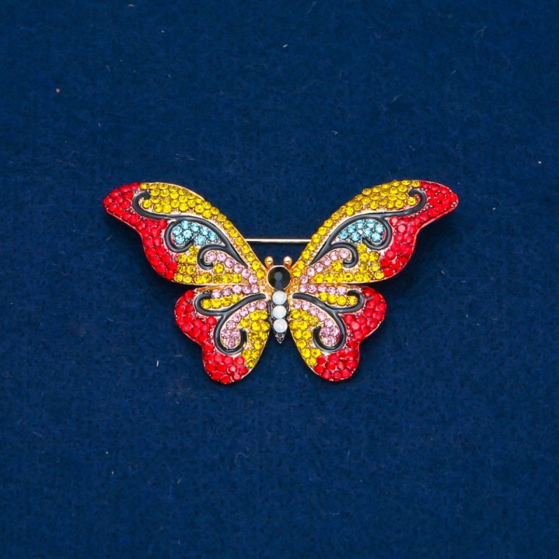 Sale! Butterfly Brooch, Multicoloured Rhinestones, Gold-Tone Metal 35x58mm +