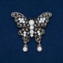 Sale! Butterfly Brooch, white matte and grey rhinestones, dark silver-tone metal 35x48mm +