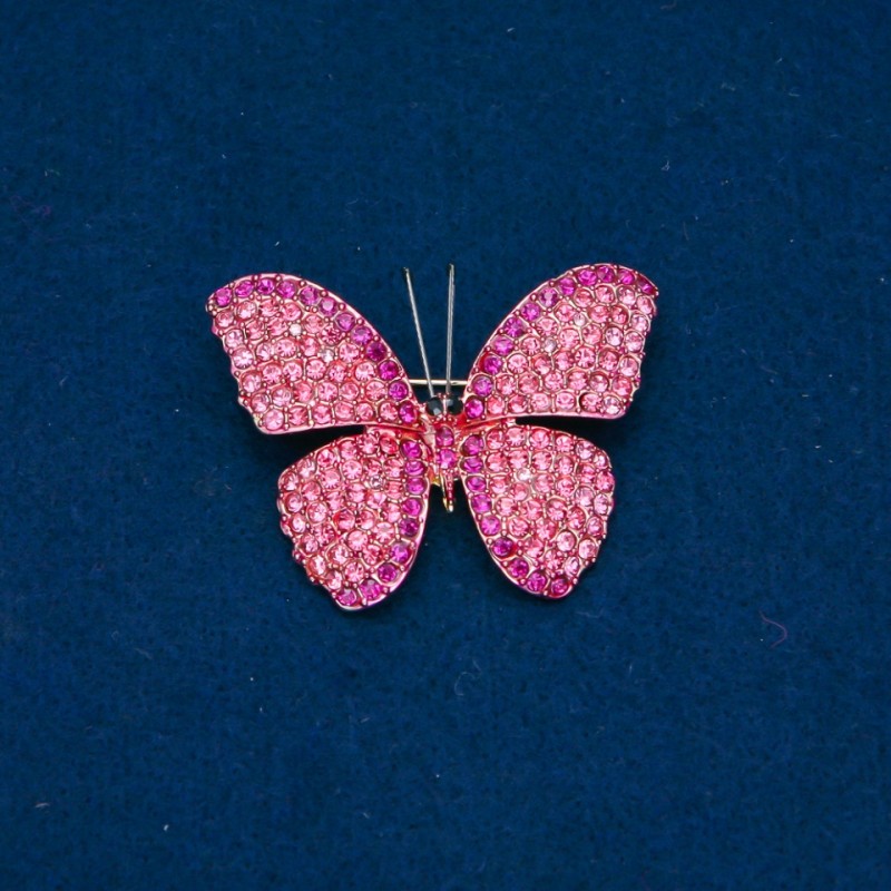 Sale! Butterfly Brooch, Pink & Raspberry Rhinestones, Gold-Tone Metal 35x45mm +