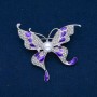 Sale! Butterfly Brooch, White Rhinestones, Enamel, Bead, Silver-Tone Metal 60x60mm +