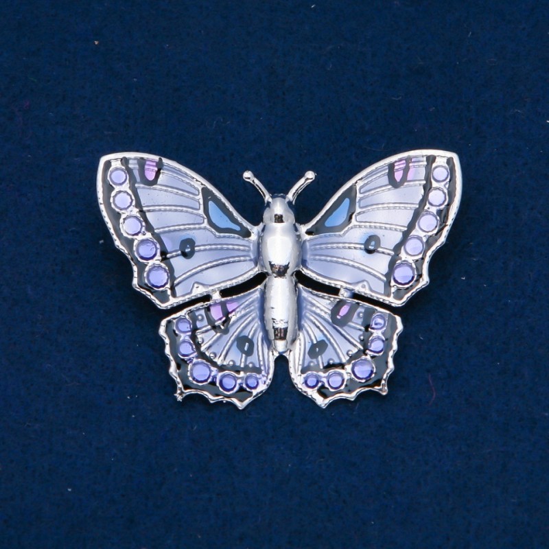 Sale! Butterfly Brooch, Enamel, Silver-Tone Metal 42x60mm +