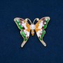 Sale! Butterfly Brooch with White Rhinestones, Enamel, Bead, Gold-Tone Metal 52x44mm +