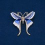 Sale! Butterfly Brooch, white rhinestones, sky-blue, blue and white enamel, gold-tone metal 48x50mm +