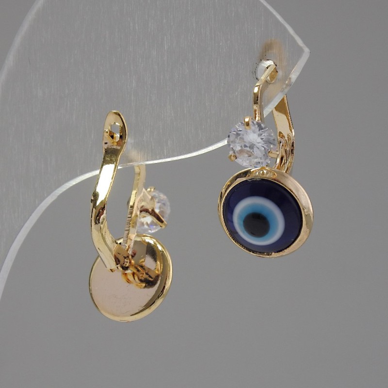 Earrings "Nazar" with bead-eye and large rhinestones, metal colour: gold, 1.8×1 cm