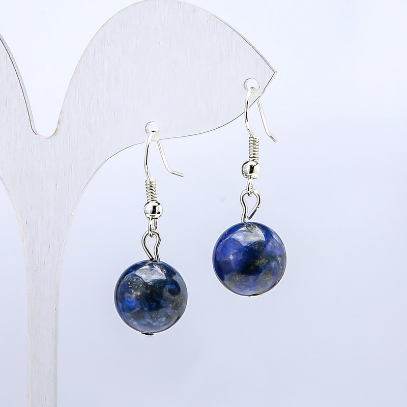 Lapis Lazuli Earrings, Smooth Round Bead, 10mm Diameter, 3.5cm Length