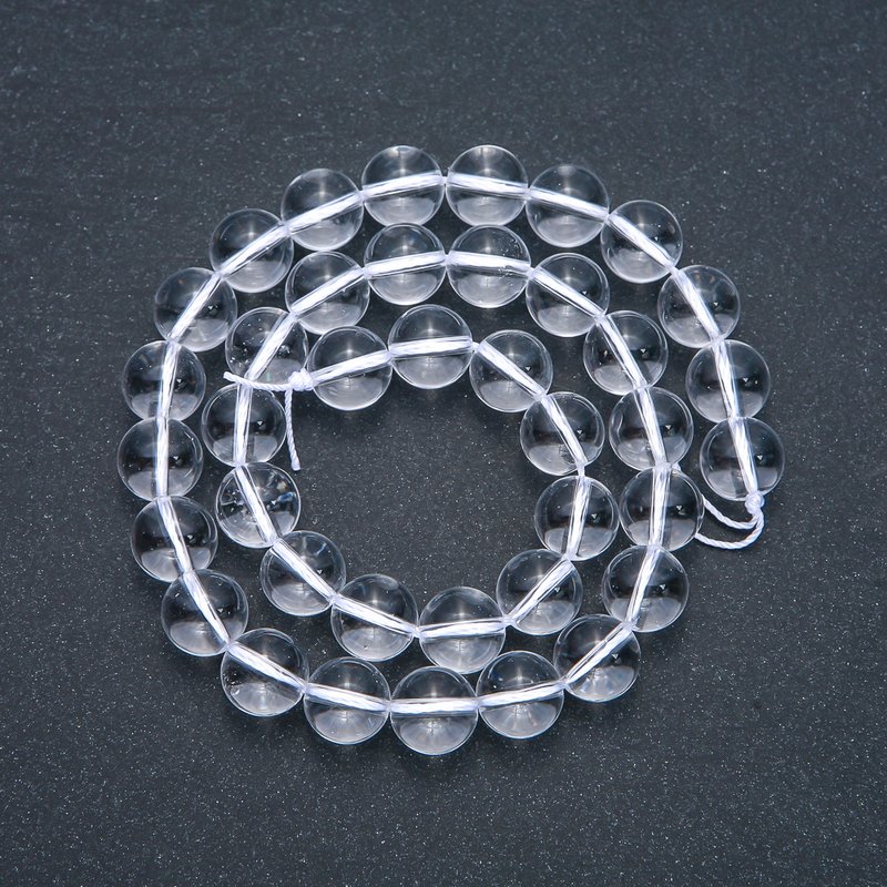 Rock Crystal Stone Beads on String, Smooth Round Beads, 10mm Diameter, 38cm Length