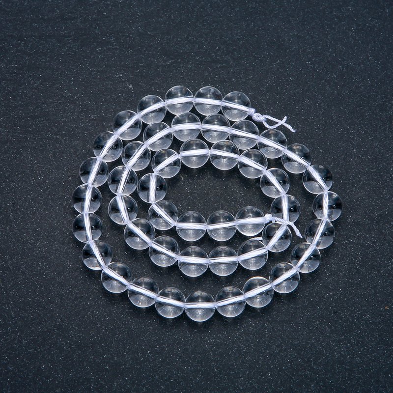 Rock Crystal Stone Beads on Thread, Smooth Round Bead, 8.5mm Diameter, 38cm Length