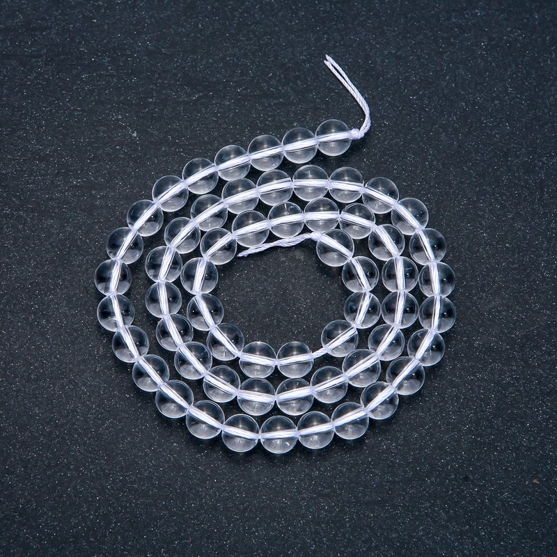Rock Crystal Stone Beads on Thread, Smooth Round Bead, 6mm Diameter, 38cm Length