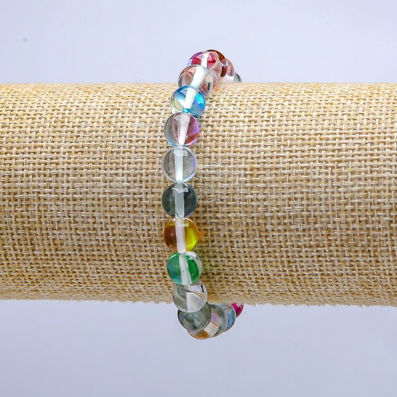 Opal Glass Bracelet Assorted Chameleon on Elastic, Smooth Bead, Diameter 8mm, Length 18cm