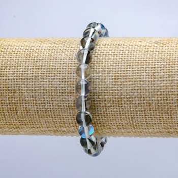 Bracelet Opal Glass Blue Chrome Opal on Stretch Cord, Smooth Bead Ø8mm, Length 18cm