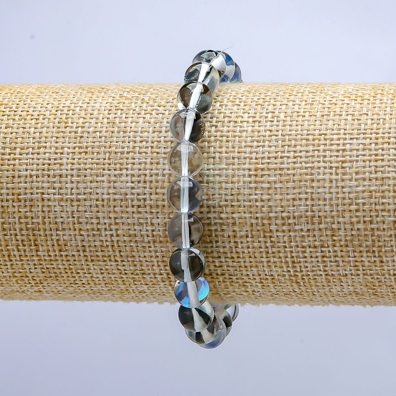 Bracelet Opal Glass Blue Chrome Opal on Stretch Cord, Smooth Bead Ø8mm, Length 18cm