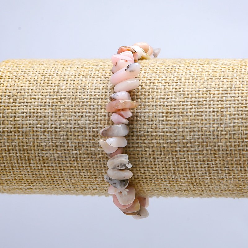 Pink Opal Stone Bracelet on Elastic, Chip Beads, 10mm Diameter, 18cm Length