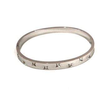 Xuping Rhodium Bracelet with White Rhinestones, Thickness 6mm +/-, Diameter 64x53cm +