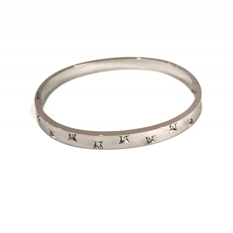 Xuping Rhodium Bracelet with White Rhinestones, Thickness 6mm +/-, Diameter 64x53cm +