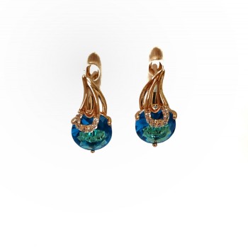 Xuping 18K Gold-Plated Earrings with White Rhinestones and Blue Crystal, Diameter 15x8mm +