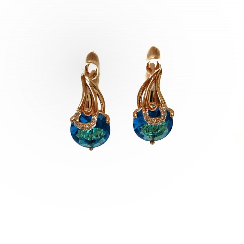 Xuping 18K Gold-Plated Earrings with White Rhinestones and Blue Crystal, Diameter 15x8mm +