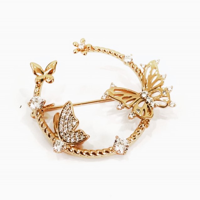 Xuping 18K Gold-Plated Brooch with White and Petrol-Tone Rhinestones, Diameter 32x35mm +