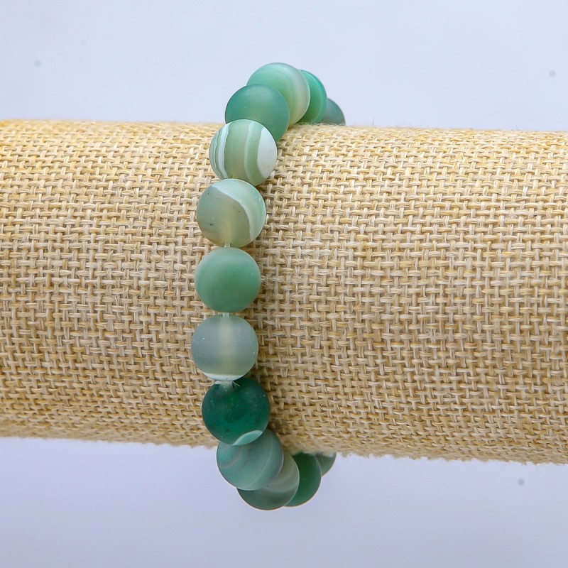 Elastic Bracelet, Matte Green Agate, 10mm Diameter, 18cm+ Length