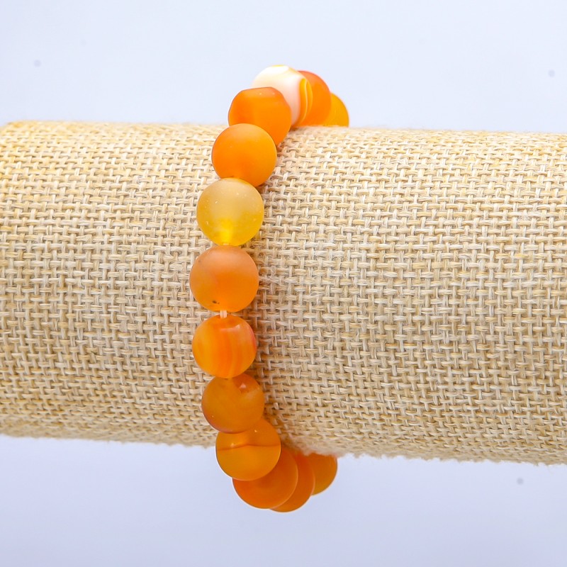 Elastic Bracelet, Matte Orange Agate, 10mm Diameter, 18cm+ Length