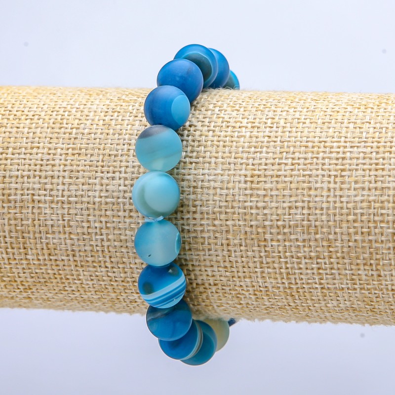 Elastic Bracelet, Matte Blue Agate, 10mm Diameter, 18cm+ Length
