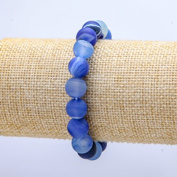 Blue Matte Agate Bracelet on Elastic, diameter 10mm, length 18cm+