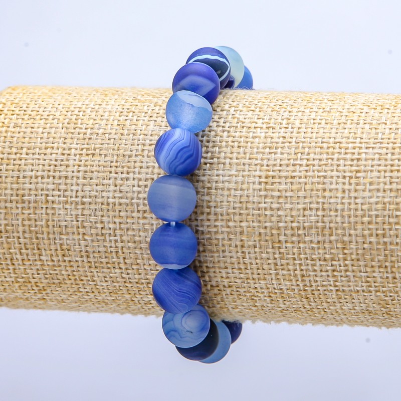 Blue Matte Agate Bracelet on Elastic, diameter 10mm, length 18cm+