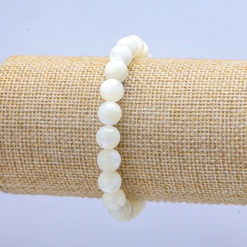Elastic White Pearl Bracelet Smooth Round Beads 9mm Ø, 18cm Length