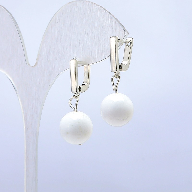 White Agate Earrings, diameter 12mm+-, length 2.5cm+
