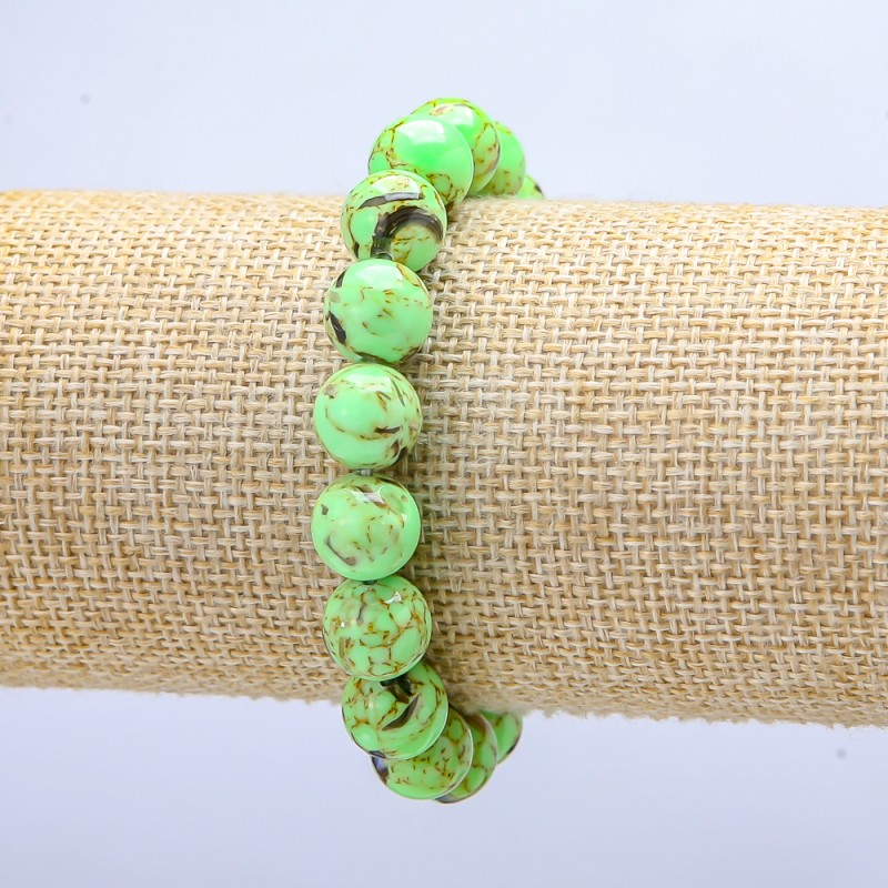 Imperial Jasper Lime Green (Pressed) Round Bead Bracelet on Elastic, diameter 10mm+-, length 18cm+