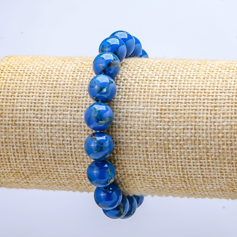 Imperial Jasper Blue (Pressed) Round Bead Bracelet on Elastic, diameter 10mm+-, length 18cm+
