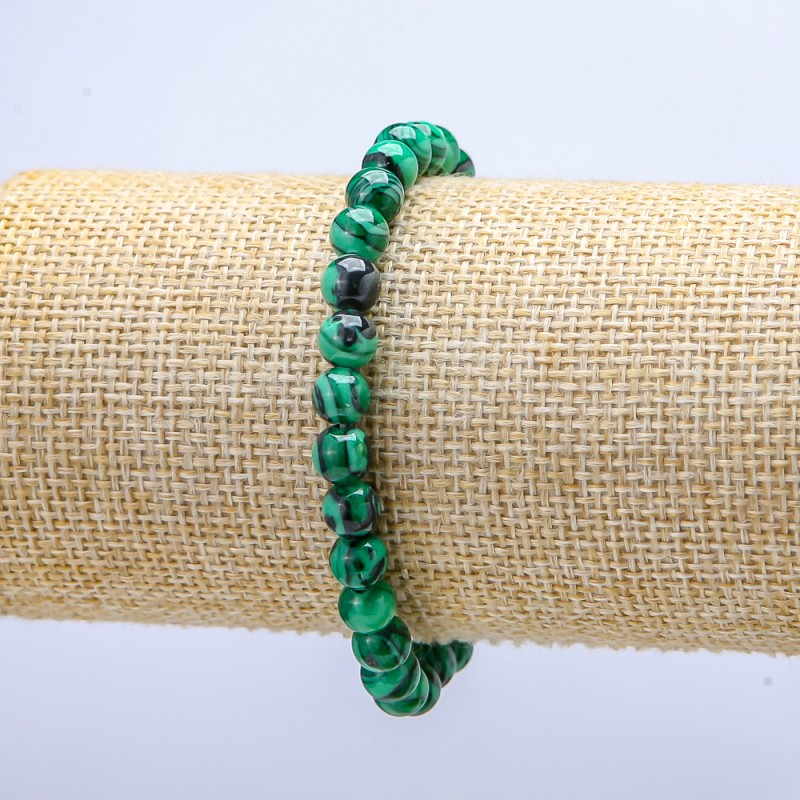 Elastic Bracelet Malachite (pressed) smooth bead, diameter 6mm+/-, length 18cm+